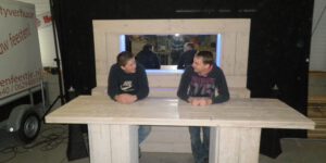 Steigerhouten statafel White wash 2,4 x0.8mtr